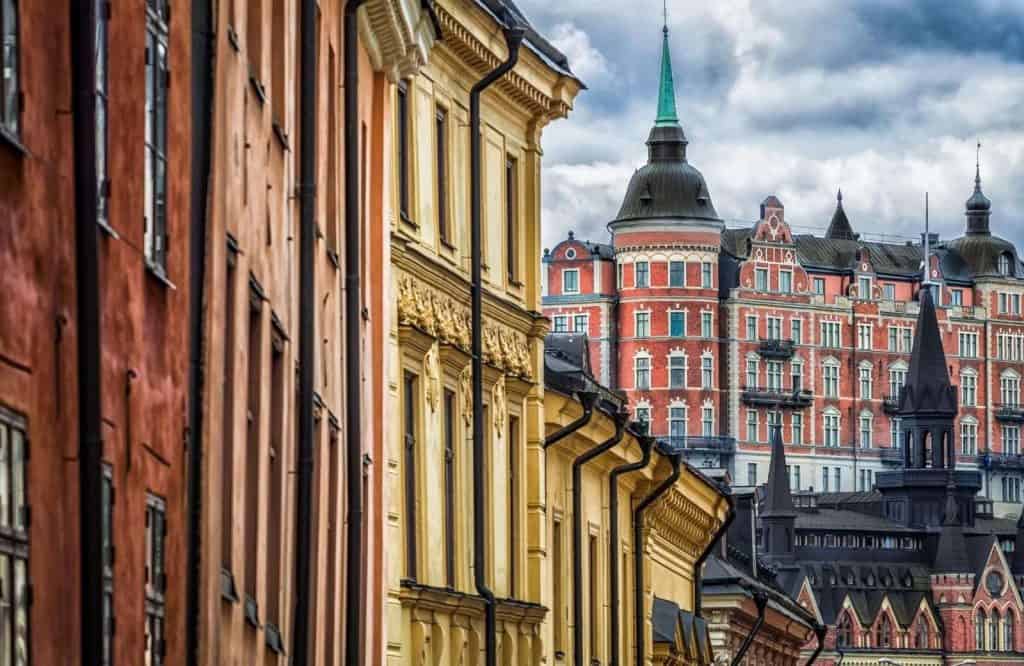 Tops of colorful buildings in the main square of Stockholm