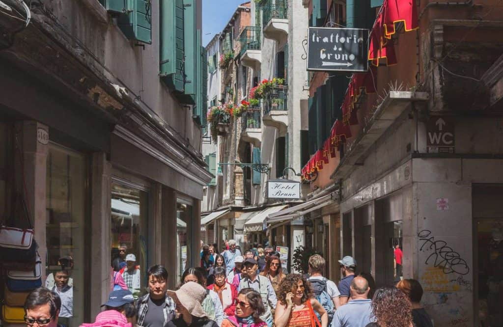 Crowds in Venice which is one of the most helpful things to know before visiting Venice and what to prepare for.