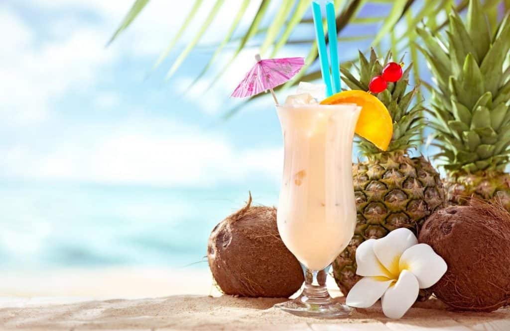 A pina colada on the beach.