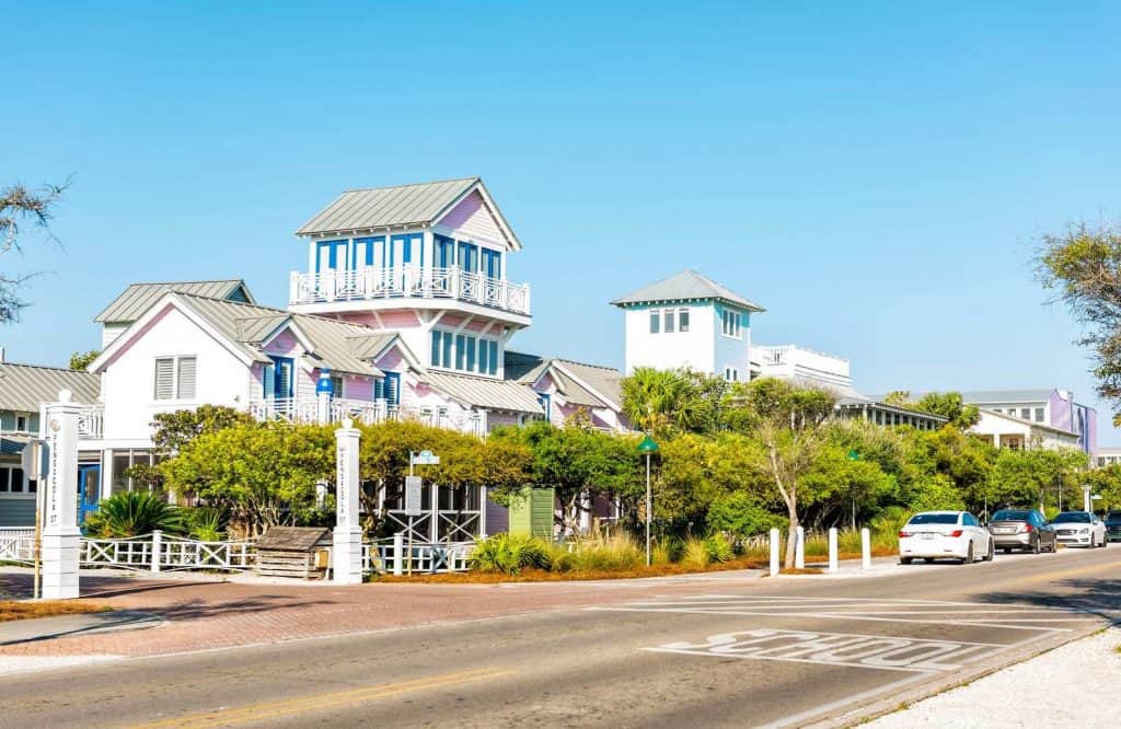 A street in Seaside lined with cottages.