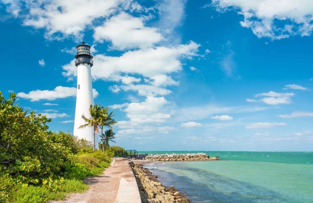 Lighthouse and the beach at Key Biscayne, Florida.