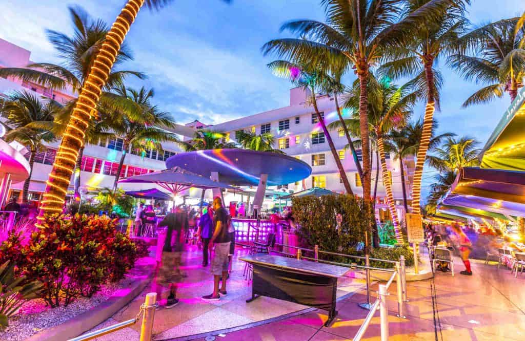 Busy nightlife scene in Miami.