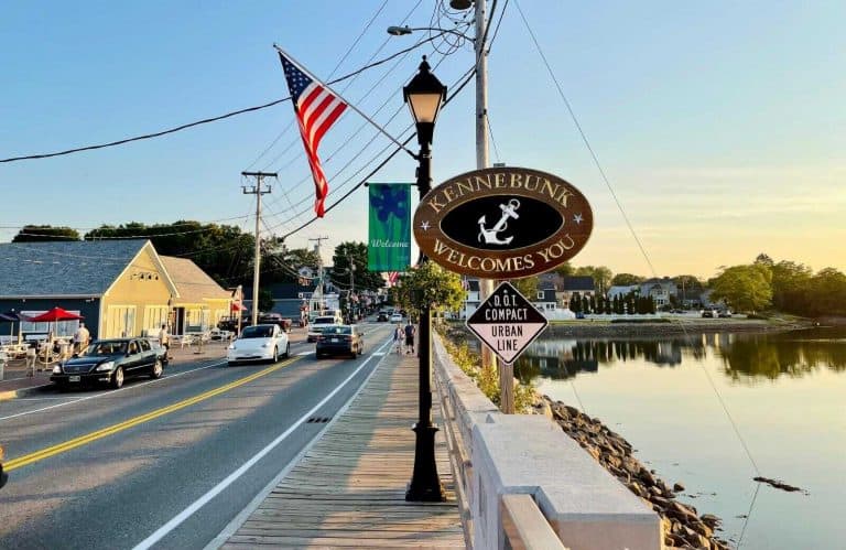 Town welcome sign on a bridge, which is one of many things to do in Kennebunkport Maine.