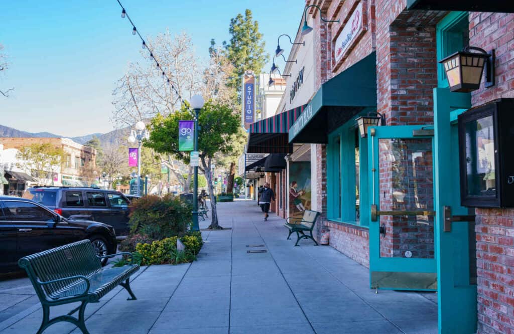 Businesses dotted along downtown Monrovia, California.