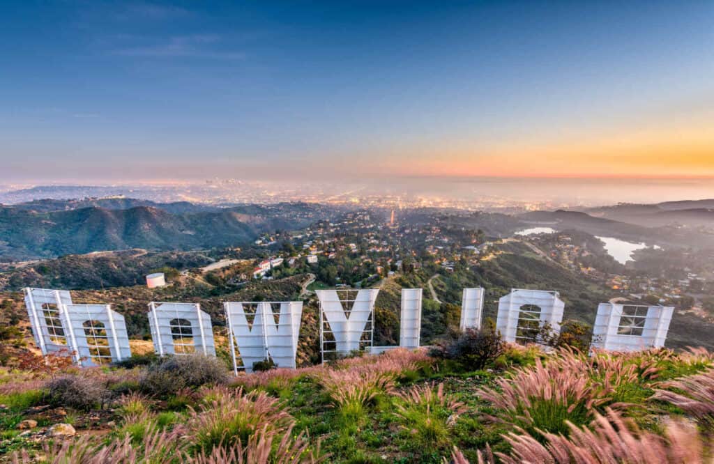 The Hollywood Sign from the hillside overlooking Los Angeles.