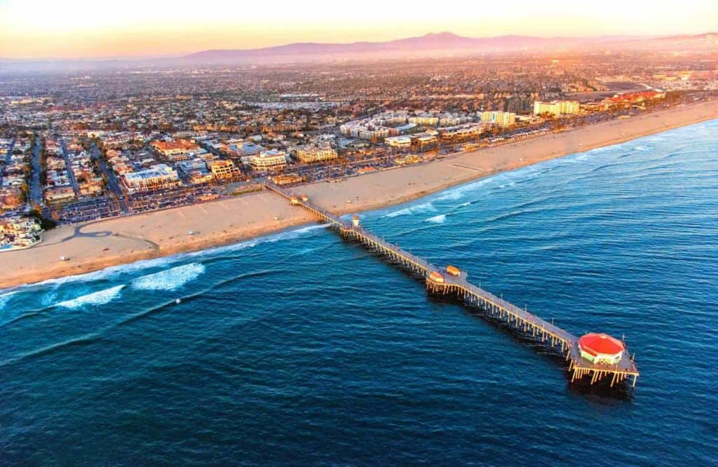 Aerial view of Huntington Beach as one of the best LA day trips.