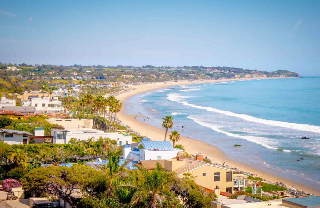 Aerial view of the shoreline of Malibu which is one of many day trips from LA.