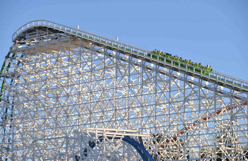 Tall roller coaster at Six Flags Magic Mountain.