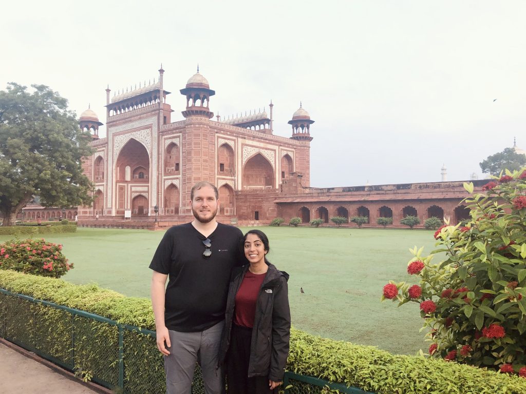 Amos and I outside one of the entrances gates at the Taj Mahal.